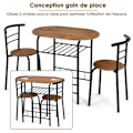 Miniatyrbillede 3 af 4: COSTWAY Spisebordsensemble med 2 Stole, Køkkenbord: 80 x 53 x 75 cm (L x B x H) Brun + Sort Metalramme Brun + Svart