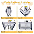 Miniatyrbild 2 av 4: COSTWAY hopfällbar babyparaplysäng 4 i 1 vagga/skötbord Lekhage lutningsfunktion med madrass, Play Arch Bag grå Grå