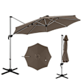 Miniatyrbillede 1 af 4: COSTWAY Tilt offset parasol Dia.339x260cm med krydset base 360° rotationshåndsving, 8 ribber til haveterrasse Brun