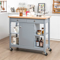 Pikkukuva 1 / 4: COSTWAY siirrettävä keittiövaunu, kumipuupäällinen, Kitchen Island, 4 avointa hyllyä, 2 laatikkoa, harmaa tarjoilukärry Grå