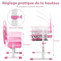 Miniatyrbillede 3 af 4: COSTWAY Børneskrivebord og stolesæt med LED-belysning, vippet top og skydeskuffe, højdejusterbar, Pink Rosa