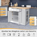 Pikkukuva 3 / 6: COSTWAY Keskisaareke Keittiö, jossa on Laatikoita ja 2 Liukuovea 120x61x92cm Keittiön Palvelupöytä Säädettävällä Hyllyllä, Sivuhyllyillä Valkoinen Vit
