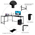 Miniatyrbillede 3 af 4: COSTWAY stort hjørneskrivebord L168 x B125 x H74CM - Op til 3 computere med CPU-understøttelse Industriel stil, metalstruktur l Sort Svart