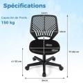 Miniatyrbillede 4 af 4: COSTWAY Ergonomisk mesh kontorstol, justerbar sædehøjde 41-53 cm, til barn, teenager, voksen, sort Svart