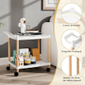 Miniatyrbillede 2 af 6: COSTWAY Desserte de Bureau à 2 Niveaux, Ramme i Bøgetræ med Låsehjul Moderne Hvid