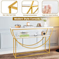 Miniatyrbild 2 av 6: COSTWAY Konsolbord med Marmor-effekt i 2 Nivåer - Modern Skandinavisk Stil i Guld Metallram 120 x 30 x 80,5 cm (L x B x H)