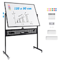 Miniatyrbillede 1 af 4: Mobil magnetisk tavle 120 x 90 cm COSTWAY - Dry Erase - Dobbeltsidet 360° - Pegboard og tilbehør - 2 højder - Sort