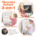 Miniatyrbillede 2 af 6: COSTWAY Kunstnerstaffeli 3 i 1 - Magnetisk Tavle i Sort og Hvid, Papirrulle & 2 Stofbakker til Børn 3-6 År Grå Grå
