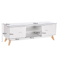 Pikkukuva 4 / 4: COSTWAY 60" TV-taso 4 osastolla 2 ovea 2 kaapelin hallintareikää, 4 massiivipuujalkaa, olohuone, makuuhuone, 140x40x48cm