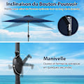 Miniatyrbillede 2 af 6: Solar Garden Parasol 230 cm - 18 LED Lights - COSTWAY - Tilt with Push-Button Crank - Ventilated Canopy Blue Blå
