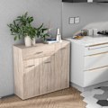 Miniatyrbillede 4 af 4: COSTWAY Buffet i Køkken Skab Opbevaringsmøbel med 1 Skuffe og 3 Døre i MDF 90 x 29 x 82 CM (L x B x H) Naturlig Kommode