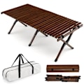 Miniatyrbild 1 av 4: COSTWAY Bärbart hopfällbart campingbord Bambu Roll Up Lamellbricka Bärväska Last 50kg 122 x 60cm Kaffe