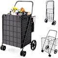 Miniatyrbillede 1 af 6: COSTWAY-2 Indkøbskurv Indkøbsvogn (100L+22L)-Vandtæt Oxford Taske-Foldbar Indkøbsvogn 4 Hjul 2 Drejelig 360°-Kapacitet 40KG-Sort