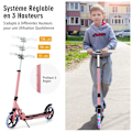 Miniatyrbillede 3 af 6: COSTWAY Sammenklappelig Kickbike til Børn 2 Hjul Belyst med T-formet Stang 3 Højder Justerbare Skridsikker Platform 100KG Lyserød
