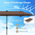Miniatyrbillede 5 af 6: COSTWAY Parasol Dobbelthave XXL 400 x 200 x 240 cm - 36 LED Lys - Base Inkluderet - 12 Spidser - Rektangulær Brun