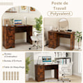 Miniatyrbillede 2 af 6: COSTWAY computerbord med 2 opbevaringsskuffer, 109 x 50 x 75 cm, enkelt og moderne brun