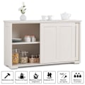 Miniatyrbillede 3 af 6: Moderne lav skænk - Skænk - Blank hvidlakeret - Skydedøre - 2 MDF hylder Beige