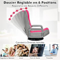 Miniatyrbild 6 av 6: COSTWAY Fällbar Golvfåtölj - Justerbart Ryggstöd i 6 Positioner - Svängbar Bas 360° Metallram Max Belastning 150 KG, Rosa rosa och grå