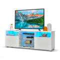 Miniatyrbillede 1 af 4: COSTWAY 60" tv-stativ med 20 farver LED-lys, 2 skabe, 2 rum og glashylder, 146 x 35 x 53 cm