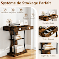 Pikkukuva 3 / 6: COSTWAY-konsolipöytä 91 x 30 x 87 cm, 2 laatikkoa, 2 tasohylly, kääntymisenestosarjat, teollisuuspöytä olohuoneen sisäänkäyntiin Rustik brun och svart