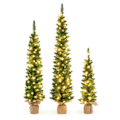 Miniatyrbillede 1 af 4: Sæt med 3 COSTWAY kunstige LED-juletræer - 90/120/150 cm - 230 varme hvide lys - 415 grønne grene - burlap base