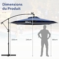 Miniatyrbillede 6 af 6: Parasol Déporté φ300 x 245cm - COSTWAY - med 32 LED - Krydsbase - Vinkeljustering - Knage - 360° Rotation - Marine