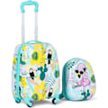 Miniatyrbild 1 av 4: COSTWAY barnväska på hjul 16'' barnbagage + 12'' Flamingo barnryggsäck Grön