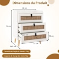 Miniatyrbillede 4 af 4: COSTWAY Sengebord med 3 Skuffer i Rattan, Moderne Sidebord, til Soveværelse, Stue, 60 x 40 x 75 cm Hvid