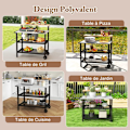 Miniatyrbillede 2 af 6: COSTWAY Grillvogn på hjul - Foldebord 104 x 30 cm - Kroge, håndklædeholder, affaldsposeholder - 3 hylder