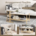Miniatyrbillede 2 af 6: COSTWAY Sæt med 2 Skandinavisk Nesting Sofaborde - Marmor Print Sidebord - Guld Metalramme, Justerbare Fodstøtter gyllene