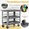 Miniatyrbillede 4 af 4: COSTWAY Plast rullende serveringsvogn 3 niveauer-Kapacitet 250 kg-Justerbar central hylde-Opbevaringshåndtag-Garage, Køkken