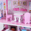 Miniatyrbild 5 av 6: COSTWAY Dockhus i trä - 13 tillbehör med 3 våningar 61 x 26,5 x 71 CM Presenter för barn 3 år+ Rosa. Rosa