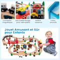 Miniatyrbillede 3 af 4: COSTWAY børnebilkredsløb - 80 tilbehør med bord, 2 i 1 vendbart bræt, trætog i 3 år+, flerfarvet mångfärgad