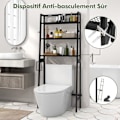 Miniatyrbillede 4 af 4: COSTWAY 3 niveauer over toiletenhed, metalhylde, 2 kroge, til badeværelse, 63 x 24 x 164 cm, sort