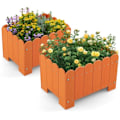 Miniatyrbillede 1 af 4: COSTWAY Sæt med 2 HDPE grøntsagshavefirkanter - drænhuller, hegnsdesign, forstærket tværstang, blomsterkasse - orange Orange