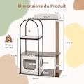 Miniatyrbillede 4 af 4: COSTWAY Cat Tree 118 CM 4 niveauer - metalramme, lejlighed, kradsestolper, hængende pomponer, top aborre - hvid