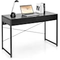 Miniatyrbillede 1 af 4: COSTWAY computerbord i træ og stål med 2 skuffer 112x48x76CM Retro Design Workstation til kontor, stue, soveværelse sort Svart