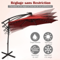 Miniatyrbild 2 av 4: COSTWAY Cantilever Parasoll 3M 24 Solar LED-ljus 360° vridbar korsbas, vev, vinkeljustering Aluminiumstolpe Burgundy Röd