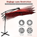 Miniatyrbillede 2 af 4: COSTWAY Parasolfad 3M 24 LED Solarlamper Rotationsvinklet 360°Krydssokkel, Vender, Justerbar vinkel Aluminiumsøjle Bourgogne Röd