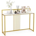 Miniatyrbild 1 av 6: COSTWAY Marble Print Console Bord - 120 x 32,5 x 88 CM - Guld Metallram Modern skandinavisk stil hallmöbler Vit + guld