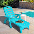 Miniatyrbillede 6 af 6: COSTWAY foldbar liggestol 5-positions tilbagelænet ryglæn med integrerede hjul, til terrasse, have, swimmingpool, 150 kg, turkis