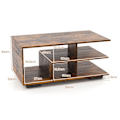 Miniatyrbillede 4 af 6: COSTWAY 3-lags sofabord med opbevaring, L-formet central hylde, til stue kontor soveværelse, 90 x 50 x 42 cm, rustik brun Rustik brun