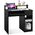 Miniatyrbillede 1 af 4: COSTWAY Computer Desk med Skuffe og 2 Opbevaringshylder, Computerarbejdsplads med Tastaturplade til Hjemmestudie