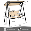 Miniatyrbillede 4 af 4: COSTWAY Havegynge til 2 personer - Justerbart vippetag - 152x112x165 cm - Belastning 240 kg - Stålramme Rustbestandighed
