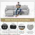 Miniatyrbillede 2 af 4: COSTWAY 3-4 personers hjørnesofa, luftlæder med 2 USB-porte, venstre eller højre, 3 hynder, 240 x 130 x 80 CM Grå Ljusgrått