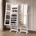Miniatyrbillede 5 af 6: COSTWAY Fritstående smykkegarderobe med fuldlængde spejl og 3 farver LED, låsbar, til soveværelse, garderobe, hvid