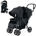 Miniatyrbild 1 av 6: COSTWAY Twin Barnvagn Vikbar Dubbel Baby Baldakin Justerbar Canopy Cane Barnvagn 4 Hjul Anti-chock 5 Point Sele-30kg-Svart