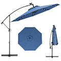 Miniatyrbillede 1 af 6: Parasol Deplacer φ300 x 245cm - COSTWAY - med 32 LED - Krydsbase - Lænet justering - Svinghåndtag - 360° rotation - Blå