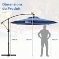 Miniatyrbillede 6 af 6: Parasol Deplacer φ300 x 245cm - COSTWAY - med 32 LED - Krydsbase - Lænet justering - Svinghåndtag - 360° rotation - Blå