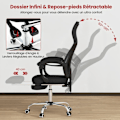 Miniatyrbillede 2 af 4: COSTWAY Ergonomisk mesh-kontorstol med fodstøtte, justerbart ryglæn, nakkestøtte, armlæn Højsæde 44,5-51,5 cm